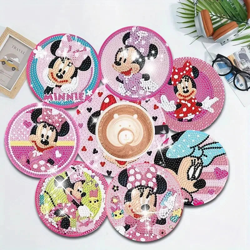 Donald Duck Minnie Mickey Diamond Painting Coasters with Holder Cartoon Character Souvenirs DIY New Arrival