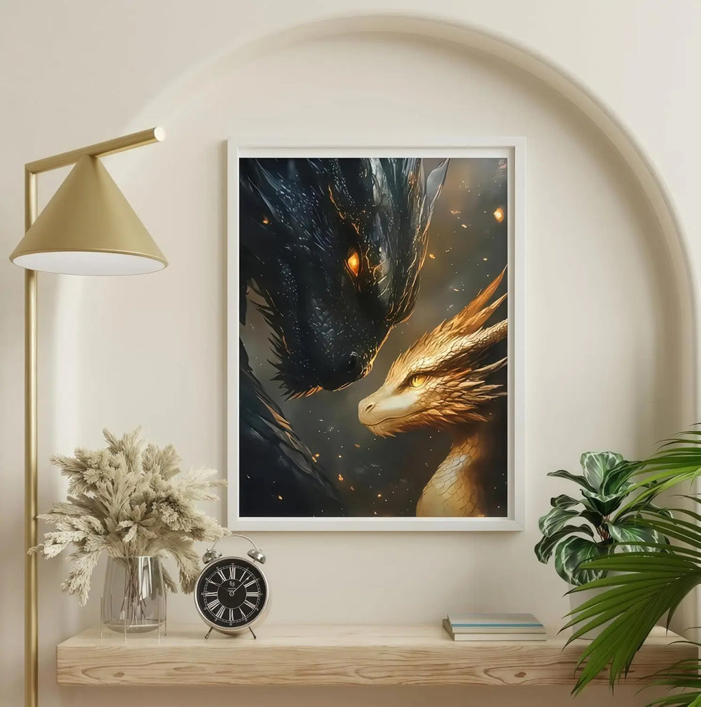 5D Diamond Painting Kit for Adults, Black Golden Dragons DIY Art, 12x16 Inch Home Wall Decor