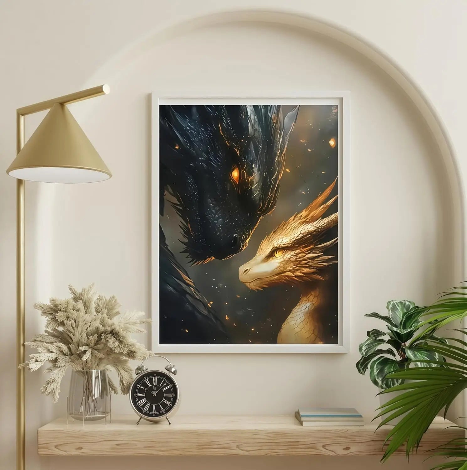 5D Diamond Painting Kit for Adults, Black Golden Dragons DIY Art, 12x16 Inch Home Wall Decor