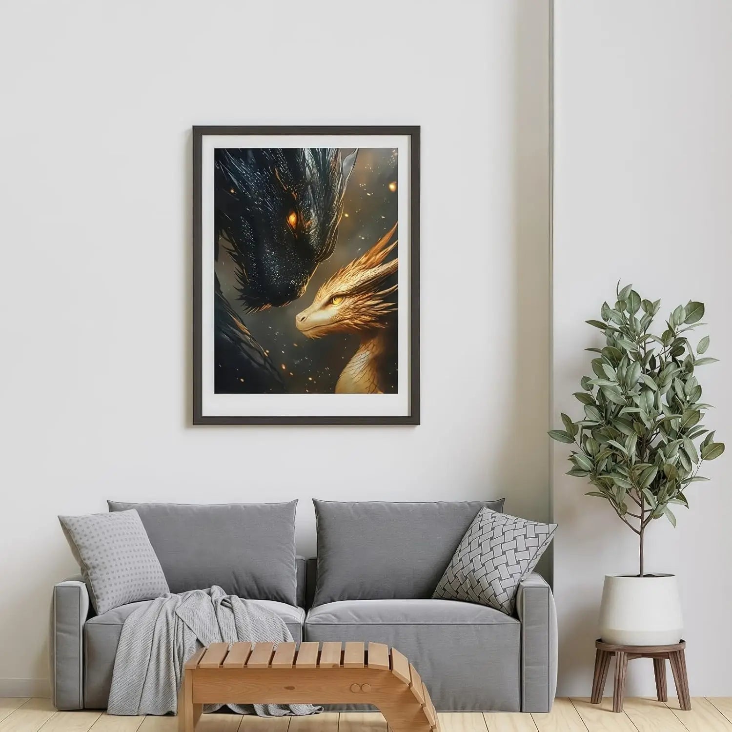5D Diamond Painting Kit for Adults, Black Golden Dragons DIY Art, 12x16 Inch Home Wall Decor
